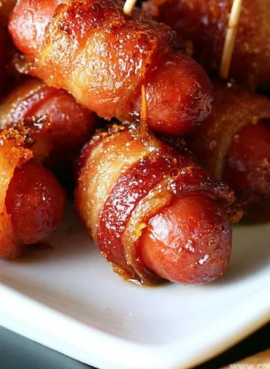 Bacon wrapped smokies with brown sugar ready to serve as a delicious appetizer