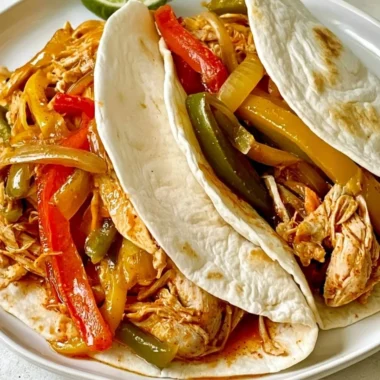Slow Cooker Chicken Fajitas with colorful peppers and onions
