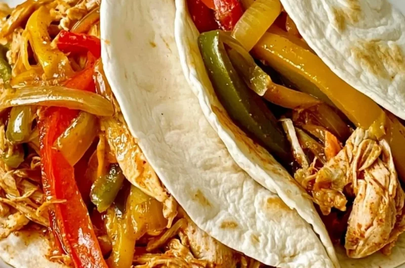 Slow Cooker Chicken Fajitas with colorful peppers and onions