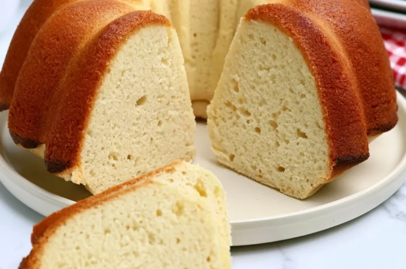 Delicious homemade Million Dollar Pound Cake on a rustic table