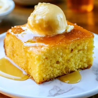 Deliciously moist cornbread baked to perfection, topped with honey and served warm.