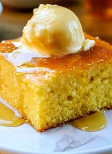 Deliciously moist cornbread baked to perfection, topped with honey and served warm.