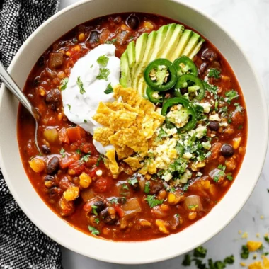 Bowl of Vegan Black Bean Chili garnished with cilantro and served with cornbread.