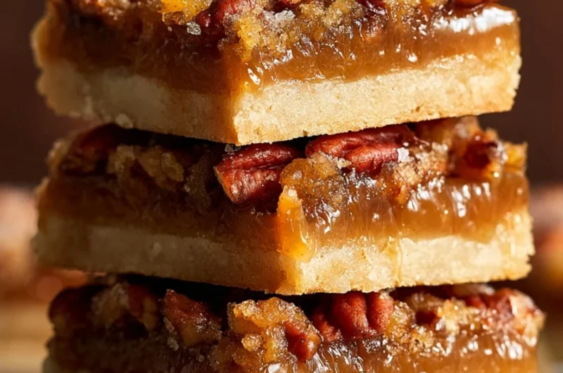 Delicious pecan pie bars with a golden crust and caramelized pecans on top