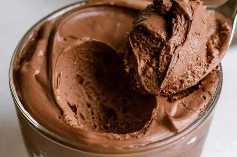 Deliciously creamy chocolate mousse dessert in a elegant serving dish